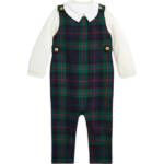 Ralph Lauren Bodysuit & Plaid Wool Overalls Set Baby Boys 18M Multi Button Snap