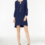 NY Collection Petite High-low Keyhole with Necklace Shift Dress Women's PM Navy