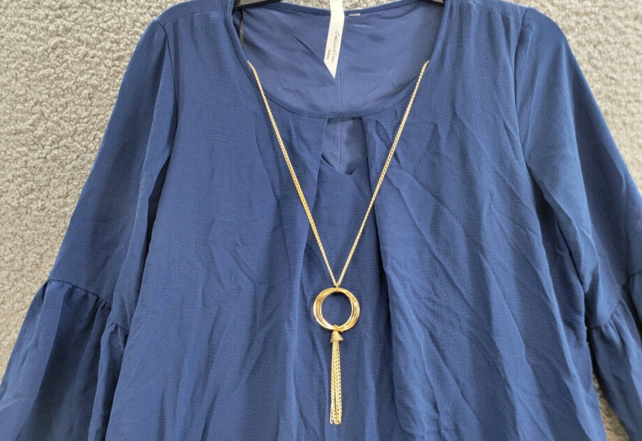 NY Collection Petite High-low Keyhole with Necklace Shift Dress Women's PM Navy