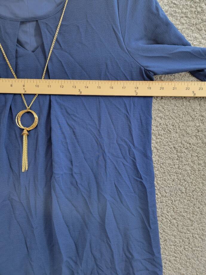 NY Collection Petite High-low Keyhole with Necklace Shift Dress Women's PM Navy