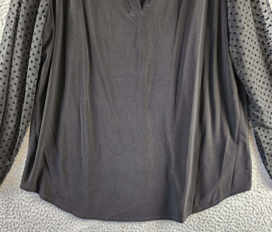 Kasper Petite Sheer-Sleeve V-Neck Top Women's PXL Black Long Sleeves Pullover~
