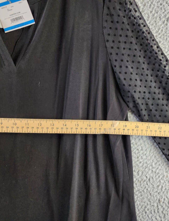 Kasper Petite Sheer-Sleeve V-Neck Top Women's PXL Black Long Sleeves Pullover~