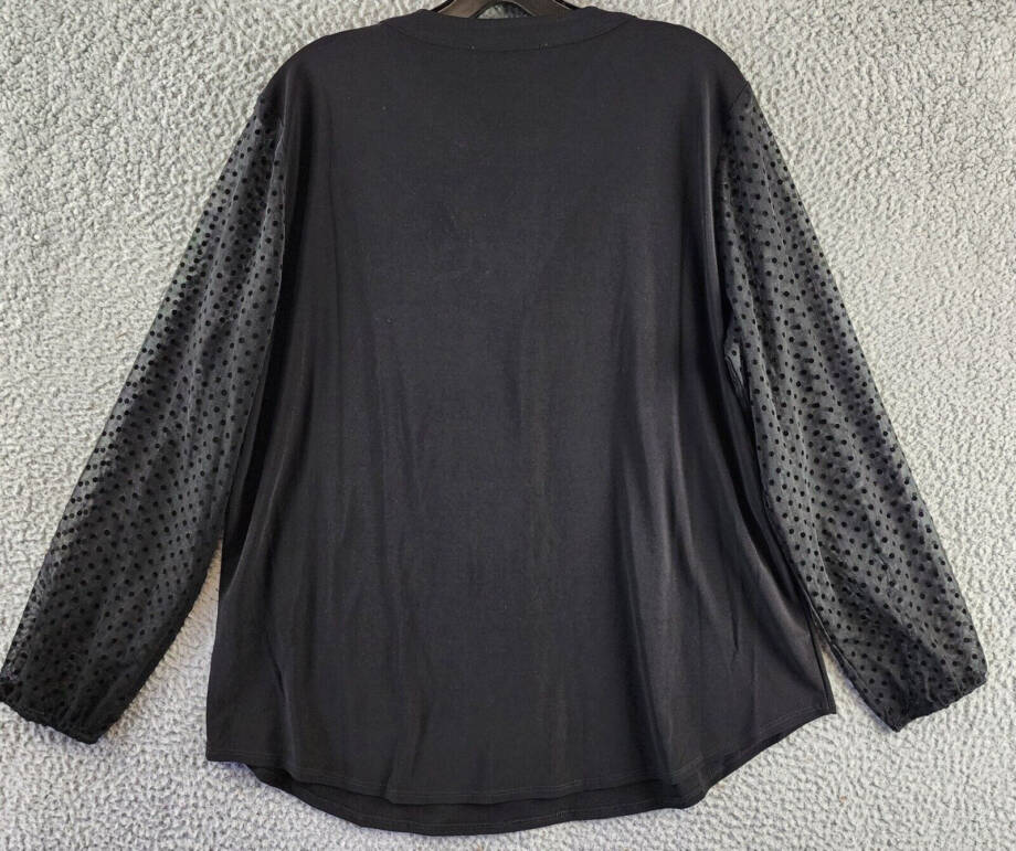 Kasper Petite Sheer-Sleeve V-Neck Top Women's PXL Black Long Sleeves Pullover~