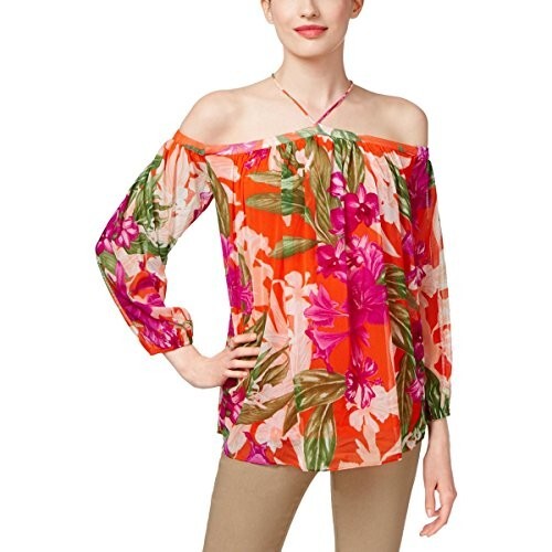 INC International Concepts Petite Floral Halter Off Shoulder Top Womens PL Multi