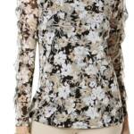 Charter Club Ruffled Floral Print Blouse Women's L Deep Black Combo Long Sleeve