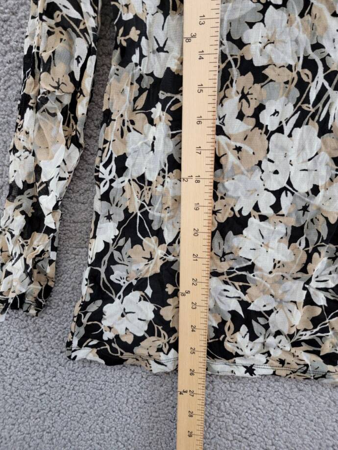 Charter Club Ruffled Floral Print Blouse Women's L Deep Black Combo Long Sleeve