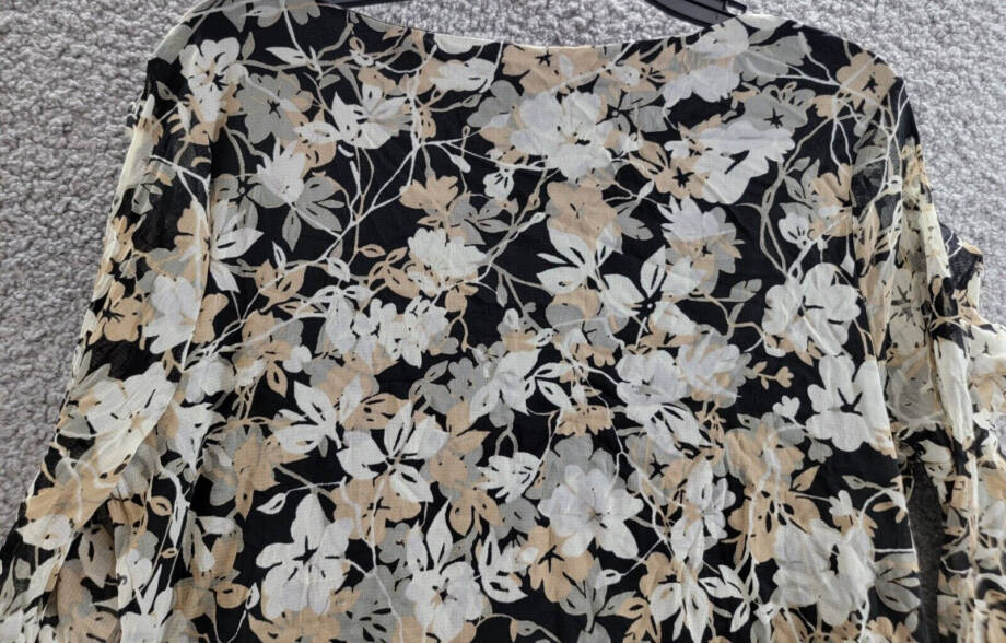 Charter Club Ruffled Floral Print Blouse Women's L Deep Black Combo Long Sleeve
