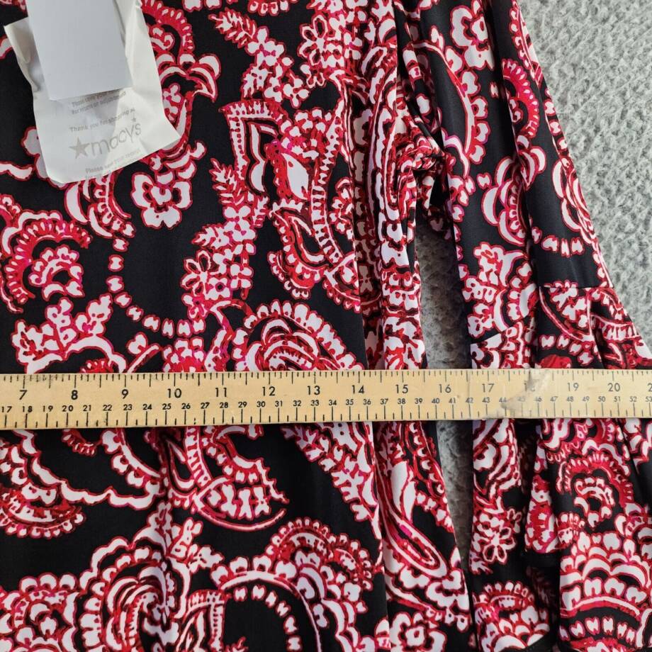 Sam & Jess Bell-Sleeve Top Women's XL Black/Red Paisley Crew Neck 3/4 Sleeve