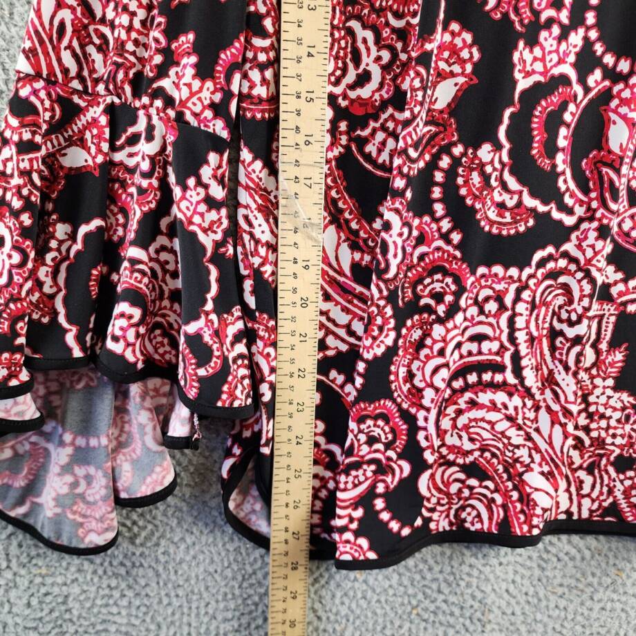 Sam & Jess Bell-Sleeve Top Women's XL Black/Red Paisley Crew Neck 3/4 Sleeve