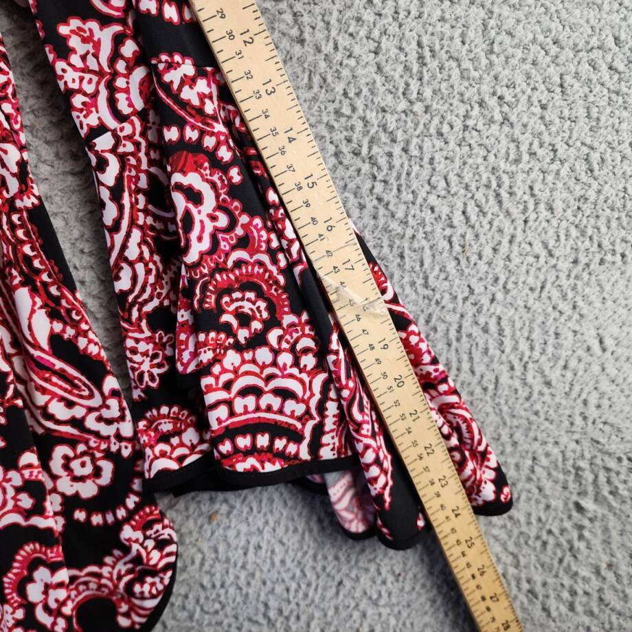 Sam & Jess Bell-Sleeve Top Women's XL Black/Red Paisley Crew Neck 3/4 Sleeve