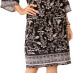 Style & Co Cold Shoulder Floral Print Casual Dress Women's XL Nocturnal Black