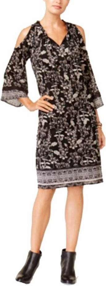 Style & Co Cold Shoulder Floral Print Casual Dress Women's XL Nocturnal Black