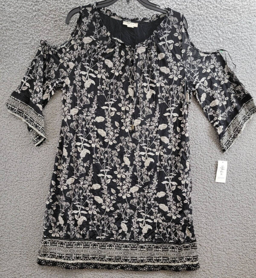 Style & Co Cold Shoulder Floral Print Casual Dress Women's XL Nocturnal Black