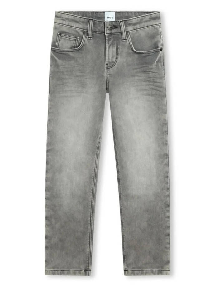 BOSS Logo-Embossed Straight-Leg Jeans Big Boys 16Y Denim Gray Button Zip Closure