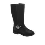 DKNY Kids Emma Harness Logo Detail Elastic Tall Boot Girls 12 Black Side Zip