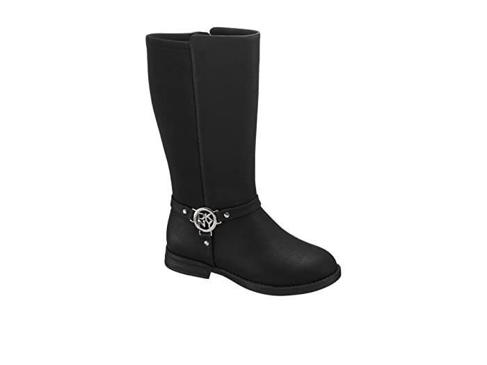 DKNY Kids Emma Harness Logo Detail Elastic Tall Boot Girls 12 Black Side Zip
