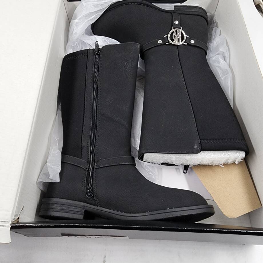 DKNY Kids Emma Harness Logo Detail Elastic Tall Boot Girls 12 Black Side Zip