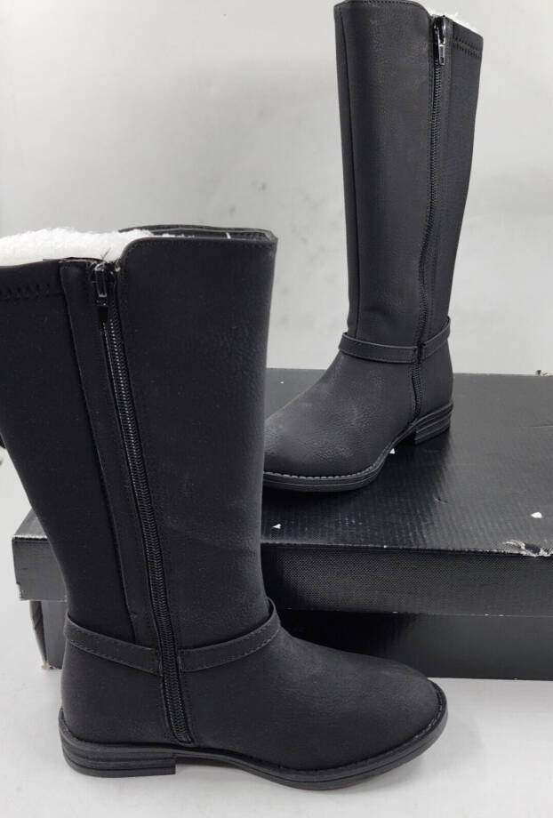 DKNY Kids Emma Harness Logo Detail Elastic Tall Boot Girls 12 Black Side Zip