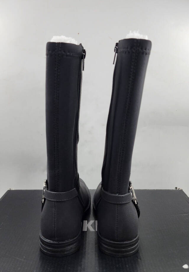 DKNY Kids Emma Harness Logo Detail Elastic Tall Boot Girls 12 Black Side Zip