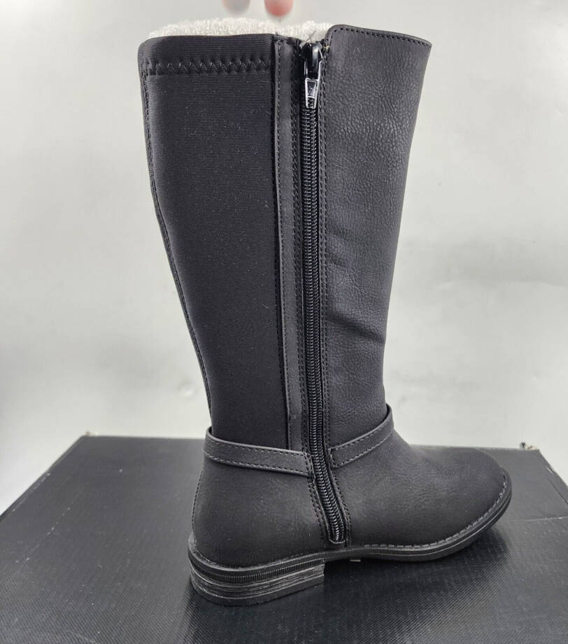 DKNY Kids Emma Harness Logo Detail Elastic Tall Boot Girls 12 Black Side Zip