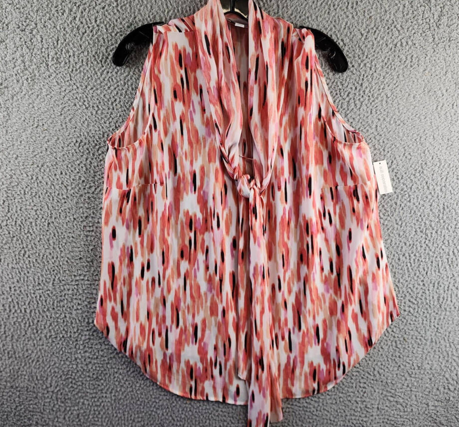 Bar III Plus Size Printed Bow-Tie Sleeveless Blouse Women's 1X Peach Amber Multi