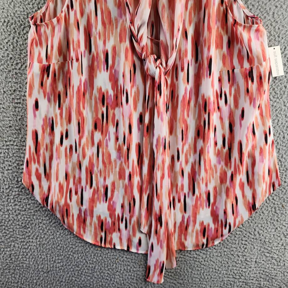 Bar III Plus Size Printed Bow-Tie Sleeveless Blouse Women's 1X Peach Amber Multi