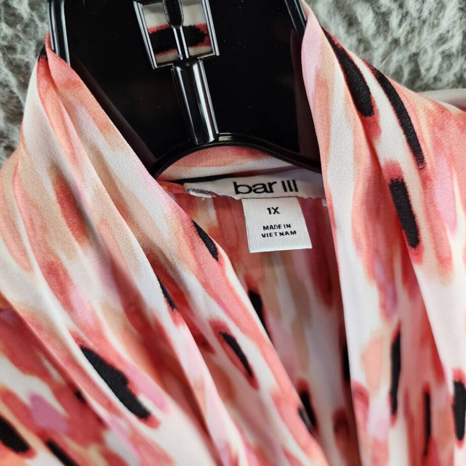 Bar III Plus Size Printed Bow-Tie Sleeveless Blouse Women's 1X Peach Amber Multi