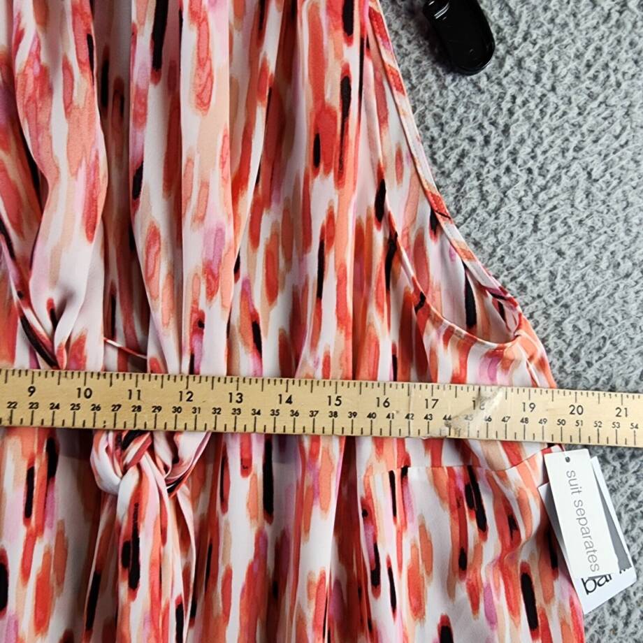Bar III Plus Size Printed Bow-Tie Sleeveless Blouse Women's 1X Peach Amber Multi