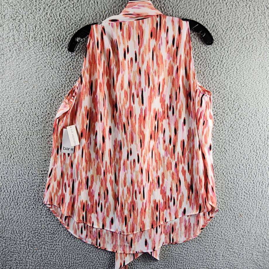 Bar III Plus Size Printed Bow-Tie Sleeveless Blouse Women's 1X Peach Amber Multi