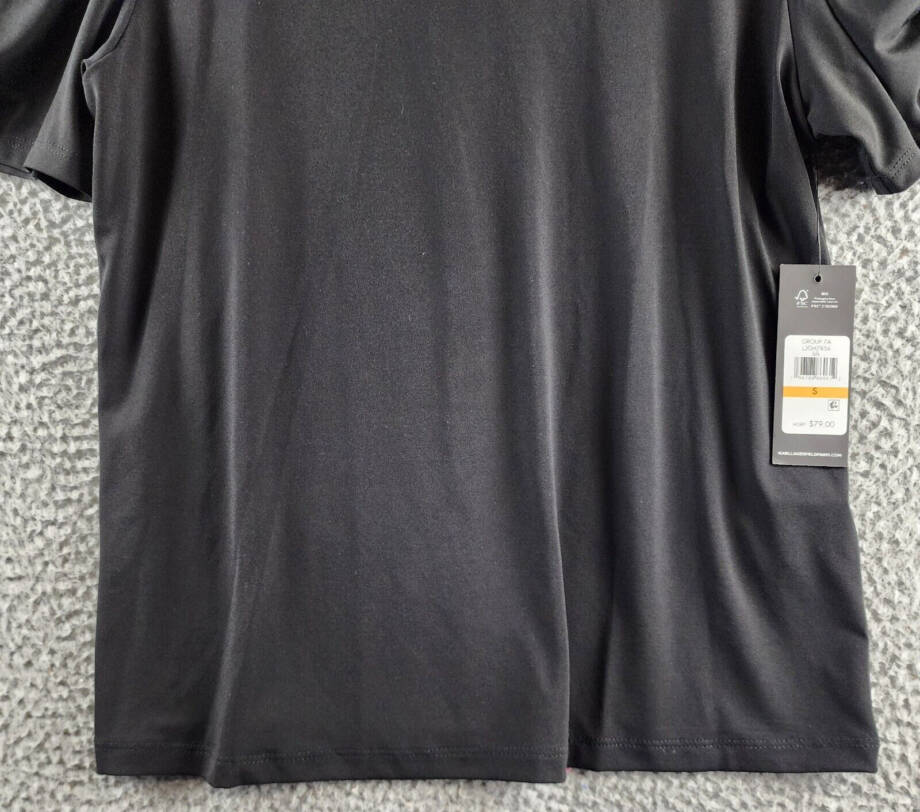 KARL LAGERFELD PARIS Tweed-Trim Knit Top Women's S Black Crewneck Ruched Sleeves