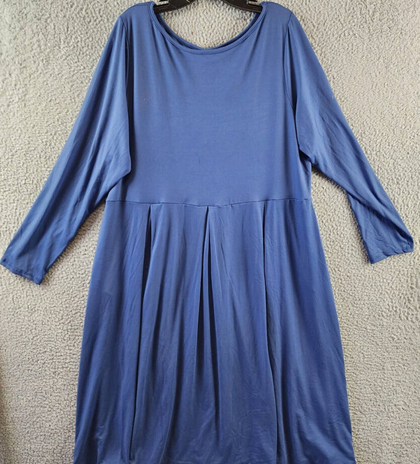 24seven Comfort Apparel Plus Size Fit and Flare Midi Dress Women's 2X Indigo L/S