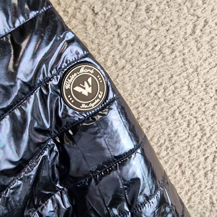 White Mark Plus Size Metallic Puffer Coat Women's 1XL Blue Full Zip Long Sleeve