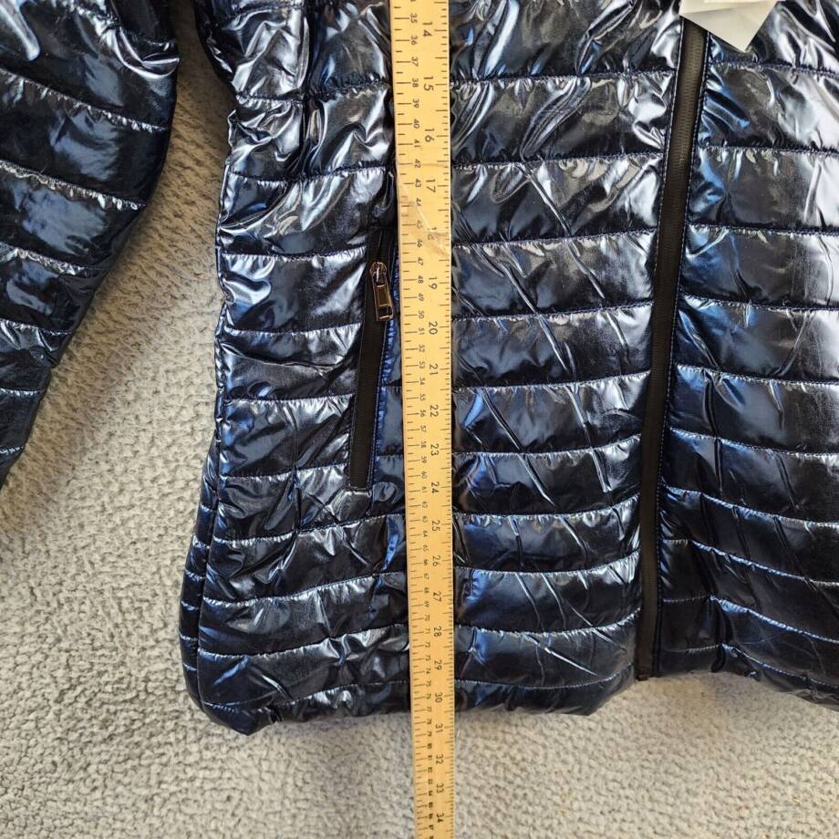 White Mark Plus Size Metallic Puffer Coat Women's 1XL Blue Full Zip Long Sleeve