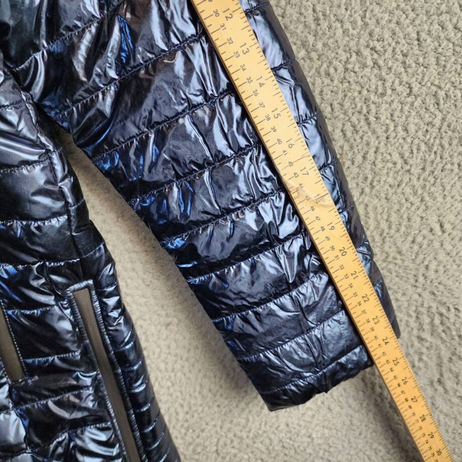 White Mark Plus Size Metallic Puffer Coat Women's 1XL Blue Full Zip Long Sleeve