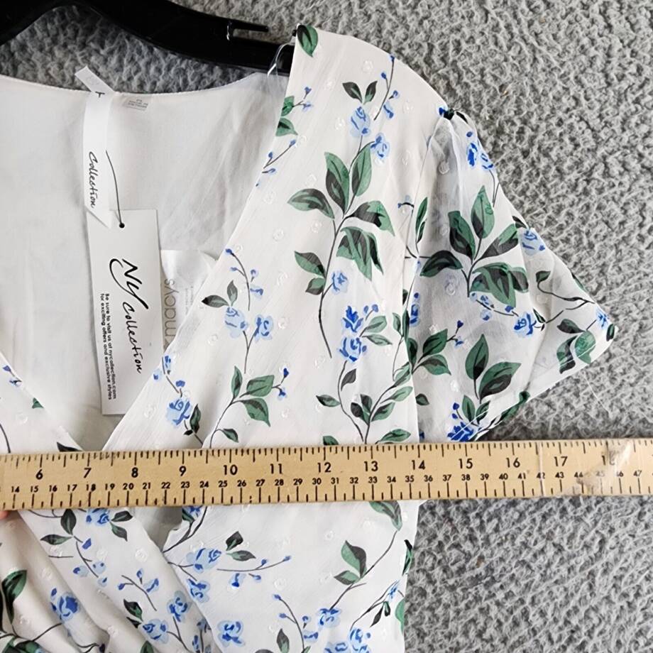 NY Collection Petite High Low Hem Chiffon Dress Women's PL Ivory Blue Floral