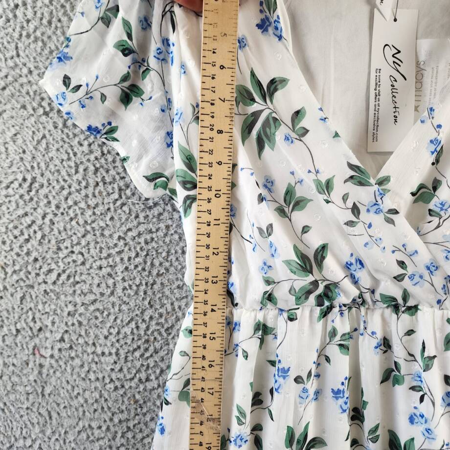 NY Collection Petite High Low Hem Chiffon Dress Women's PL Ivory Blue Floral