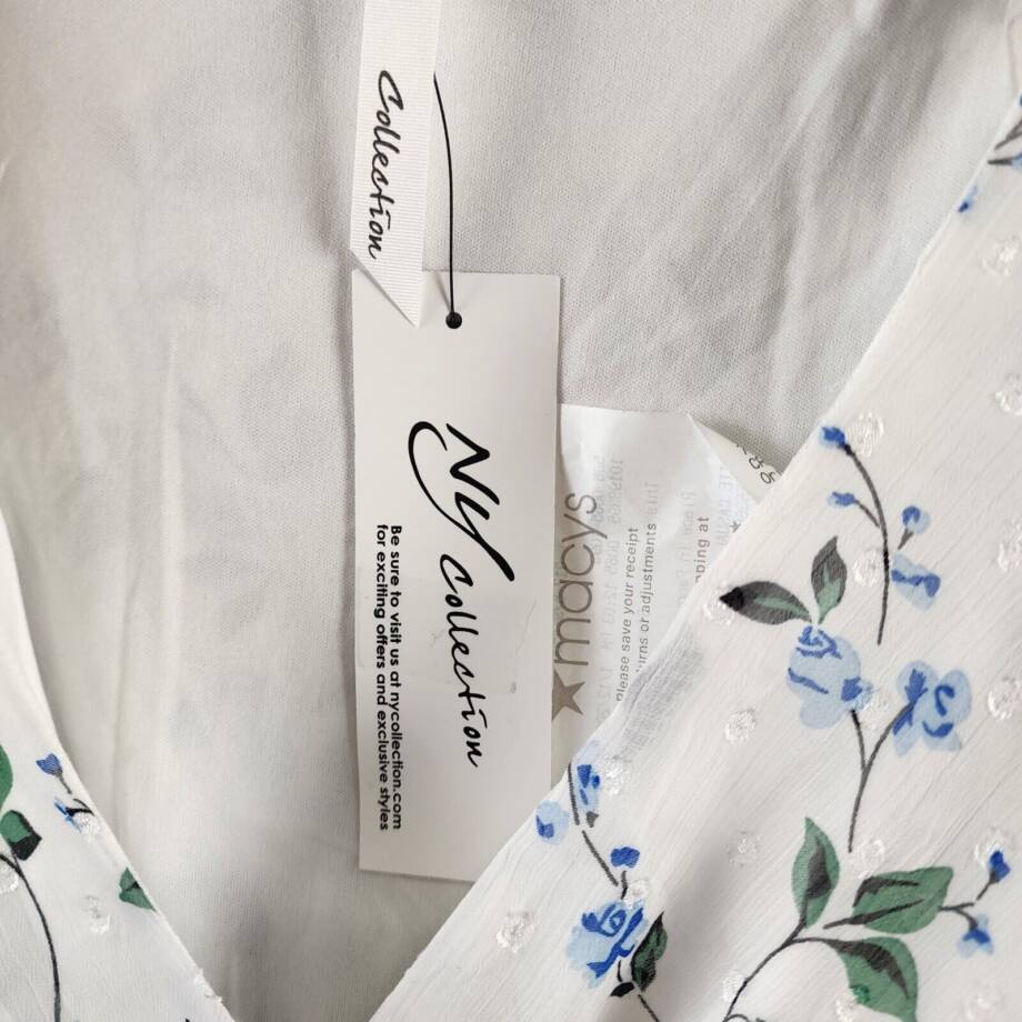NY Collection Petite High Low Hem Chiffon Dress Women's PL Ivory Blue Floral