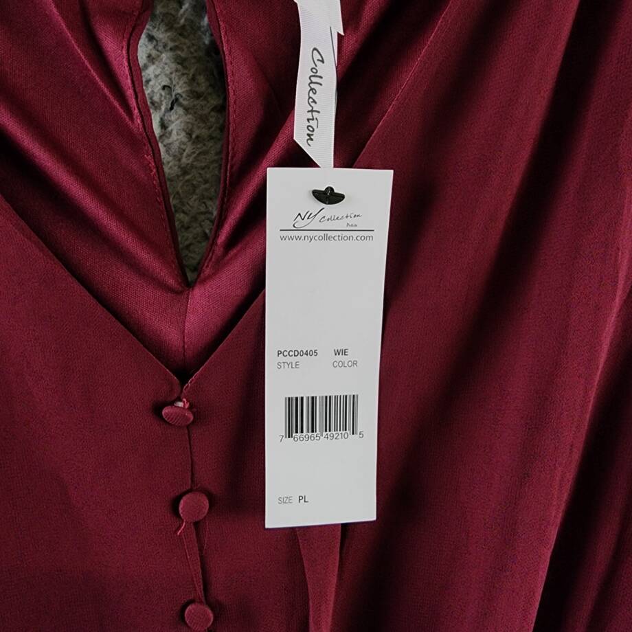 NY Collection Petite 3/4 Sleeve V-neck Flounced Dress Women's PL Wine Tie Belt