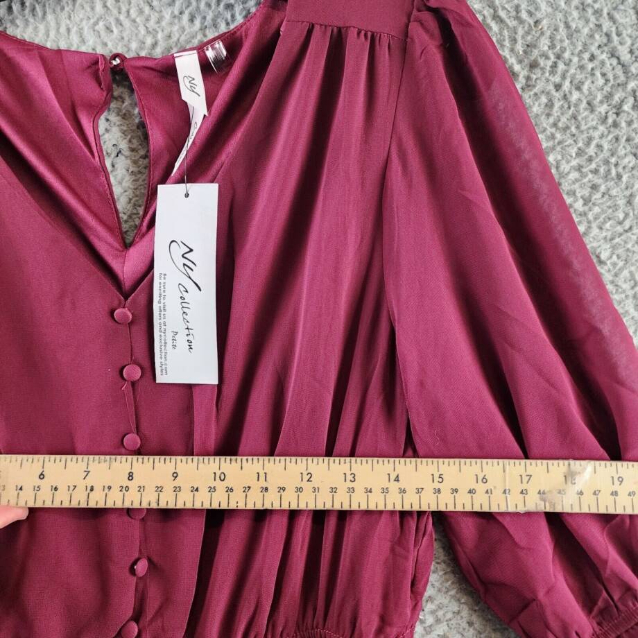 NY Collection Petite 3/4 Sleeve V-neck Flounced Dress Women's PL Wine Tie Belt