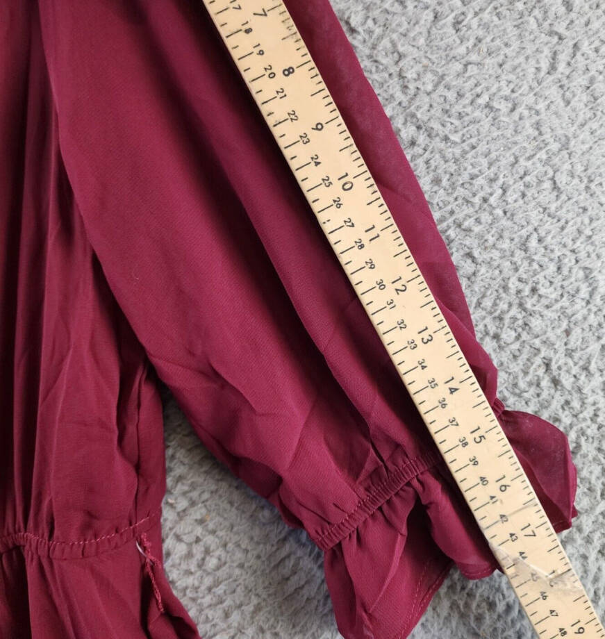 NY Collection Petite 3/4 Sleeve V-neck Flounced Dress Women's PL Wine Tie Belt