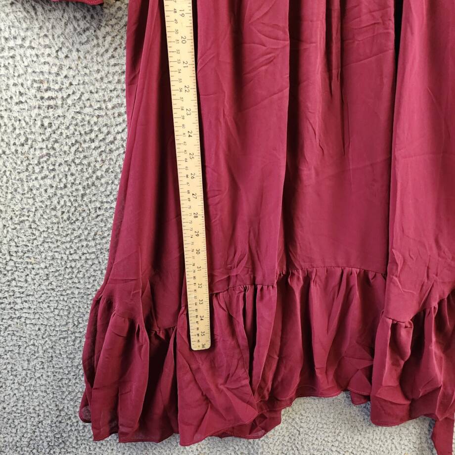 NY Collection Petite 3/4 Sleeve V-neck Flounced Dress Women's PL Wine Tie Belt