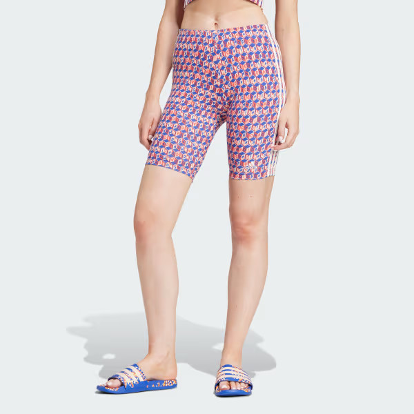 adidas FARM Rio Printed 3-Stripes Bike Shorts Women's XS Blue/Red Multi Pull On