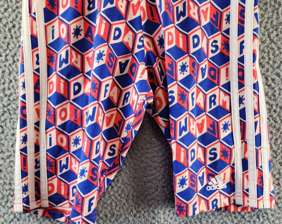 adidas FARM Rio Printed 3-Stripes Bike Shorts Women's XS Blue/Red Multi Pull On