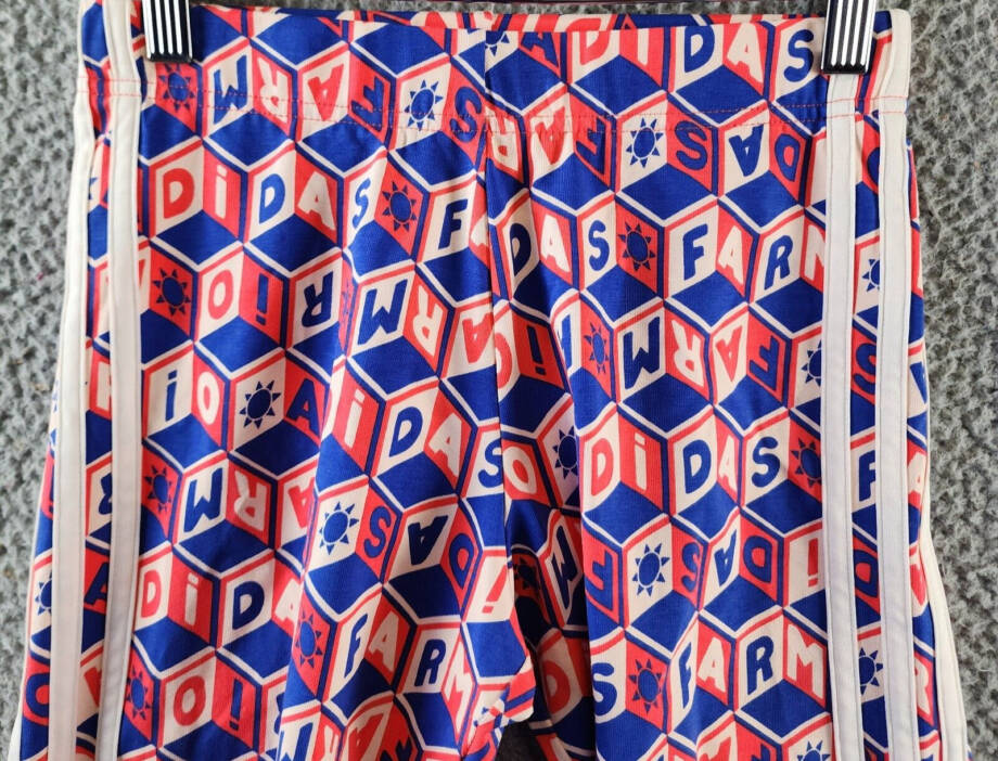 adidas FARM Rio Printed 3-Stripes Bike Shorts Women's XS Blue/Red Multi Pull On