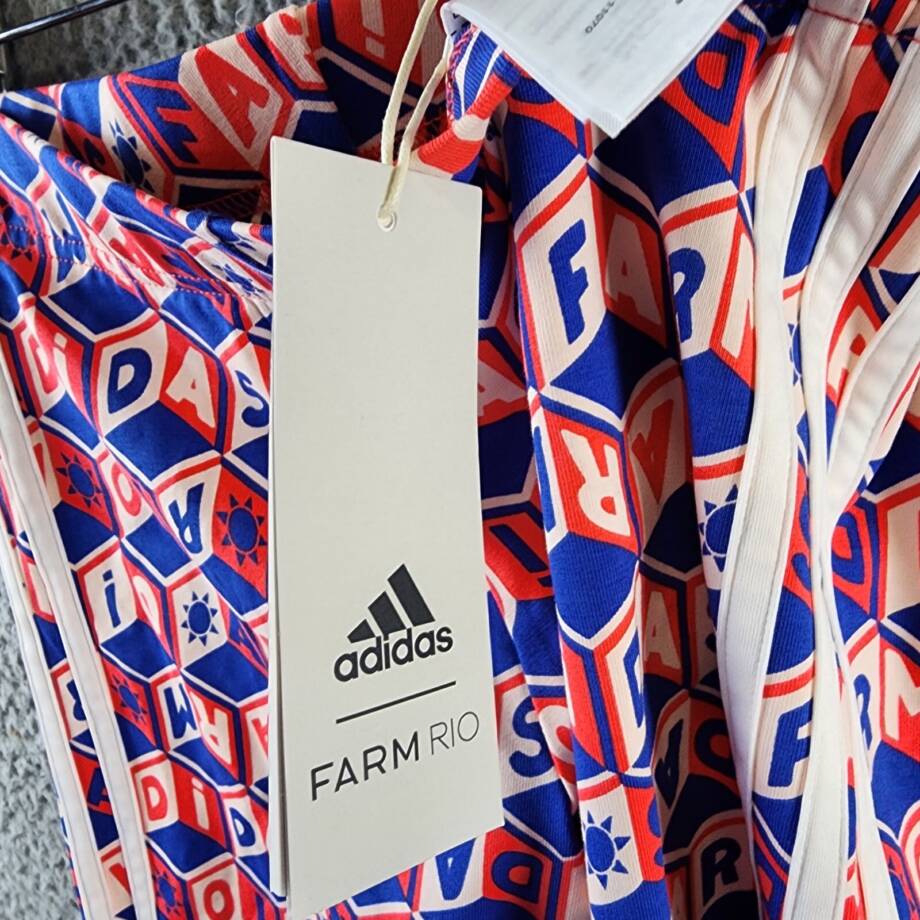 adidas FARM Rio Printed 3-Stripes Bike Shorts Women's XS Blue/Red Multi Pull On