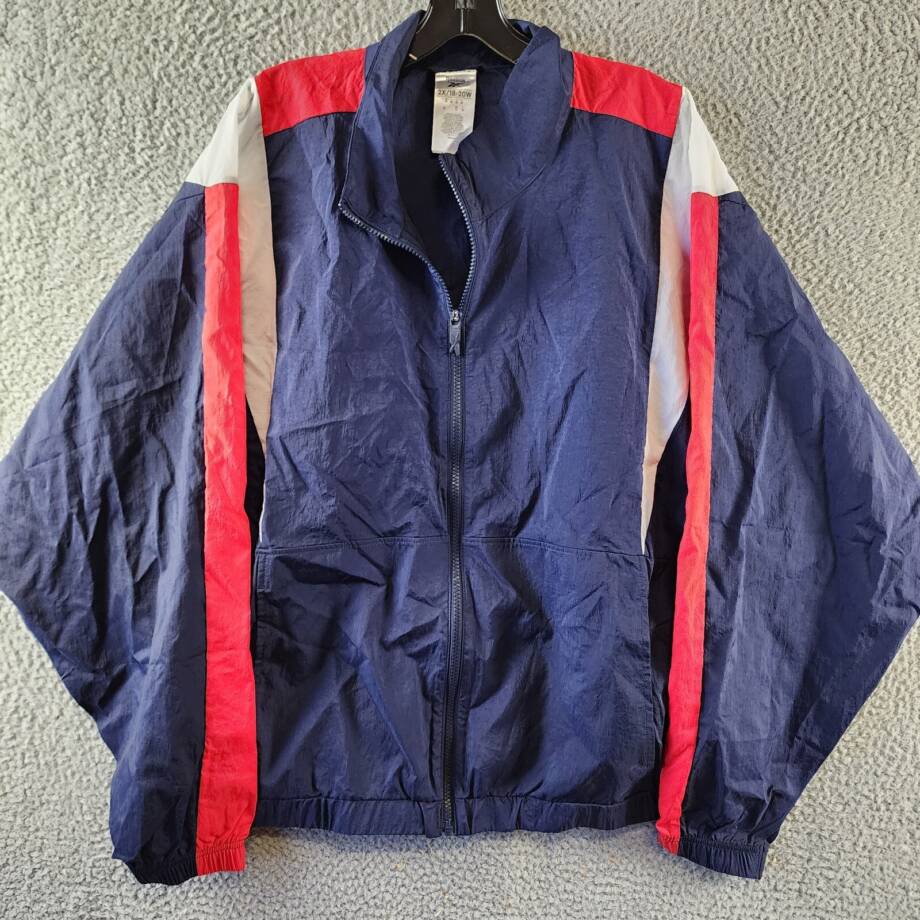 Reebok Track Jacket Y2K Vintage Windbreaker Full-Zip Women's 2X/18-20W Navy