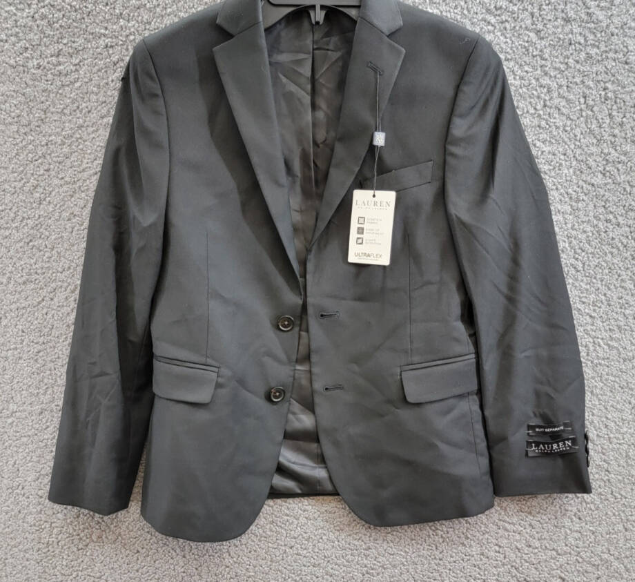 Lauren Ralph Lauren Solid Classic Suit Jacket Big Boys 12R Black Long Sleeve