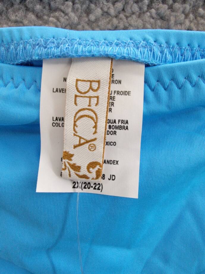 BECCA Plus Size Ruched Hipster Bottom Women's 2X 20/22 Blue Solid Elastic Waist