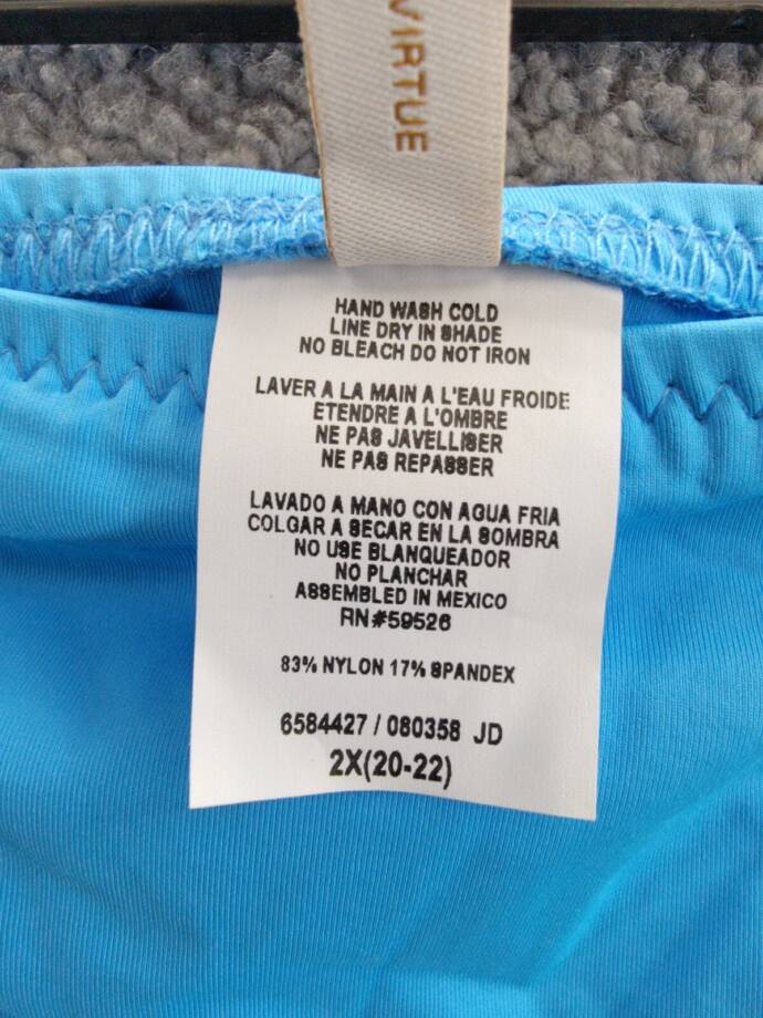 BECCA Plus Size Ruched Hipster Bottom Women's 2X 20/22 Blue Solid Elastic Waist