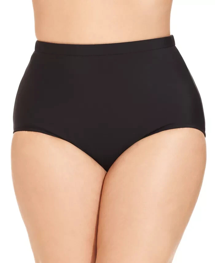 Swim Solutions Plus Size Mid-Rise Tummy-Control Swim Bottoms Women's 22W Black